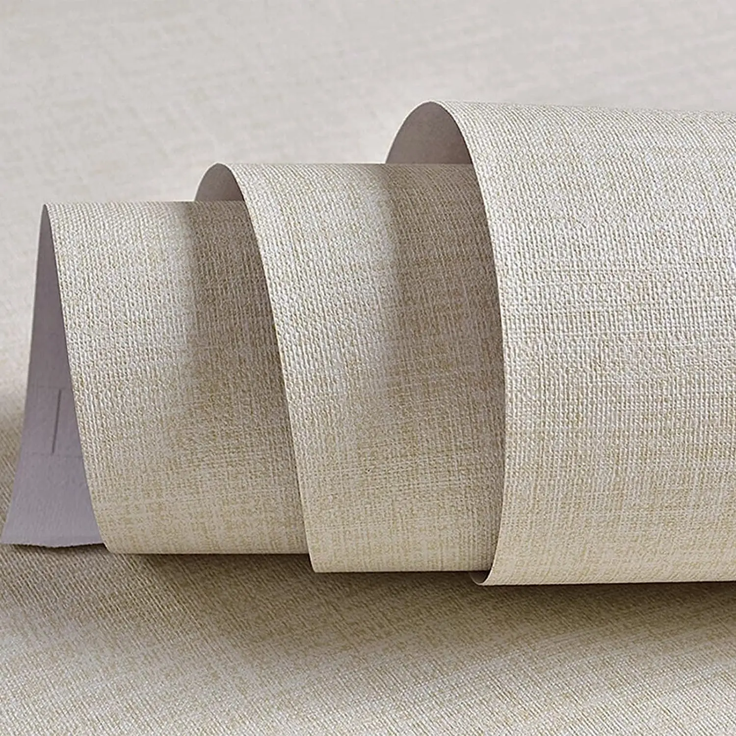 COWINLIFE DECO Textured Fabric Wall Paper Faux Grasscloth Beige Peel and Stick Self-Adhesive Linen Wallpaper Cabinets Counter Top