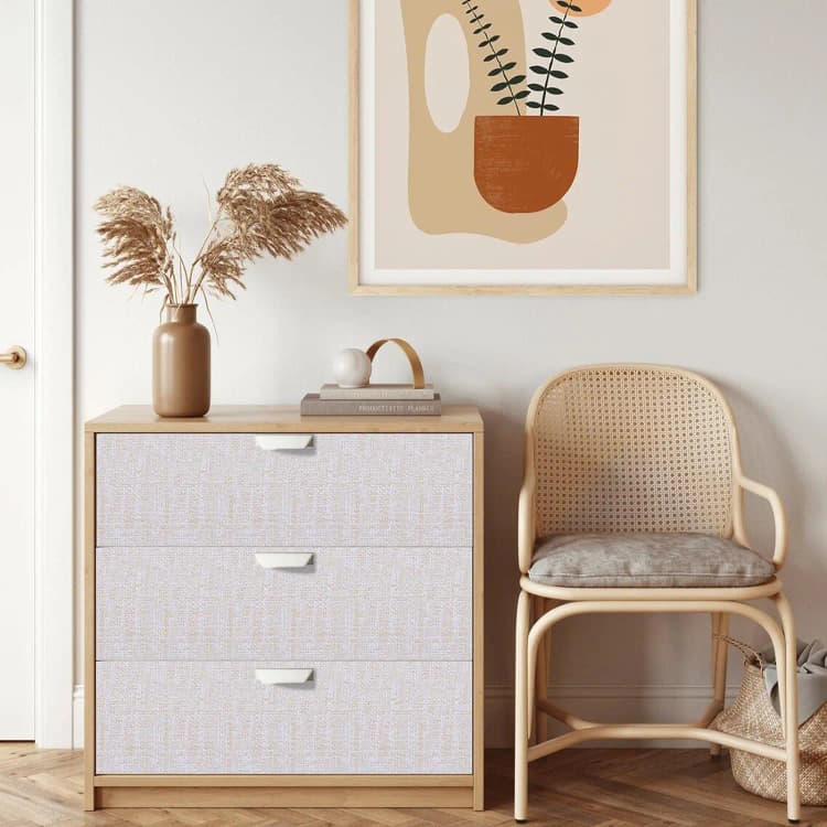 COWINLIFE DECO Textured Fabric Wall Paper Faux Grasscloth Beige Peel and Stick Self-Adhesive Linen Wallpaper Cabinets Counter Top detail 5