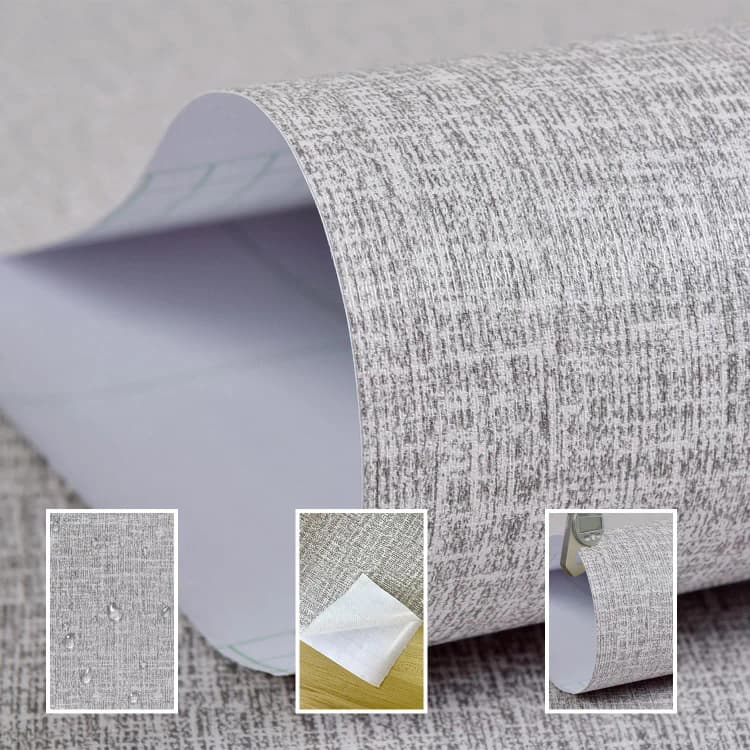 COWINLIFE DECO Gray Textured Peel and Stick Wall Paper Waterproof Self-Adhesive Vinyl Faux Fabric Linen Pattern Wallpaper detail 2