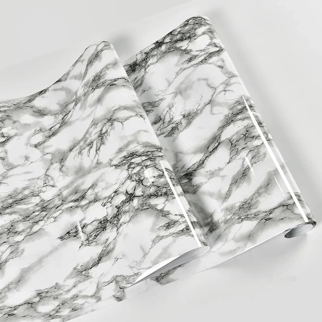 COWINLIFE DECO White and Black Easily Removable Marble Sticker Self-Adhesive Peel and Stick Backsplash Vinyl Kitchen Wallpaper