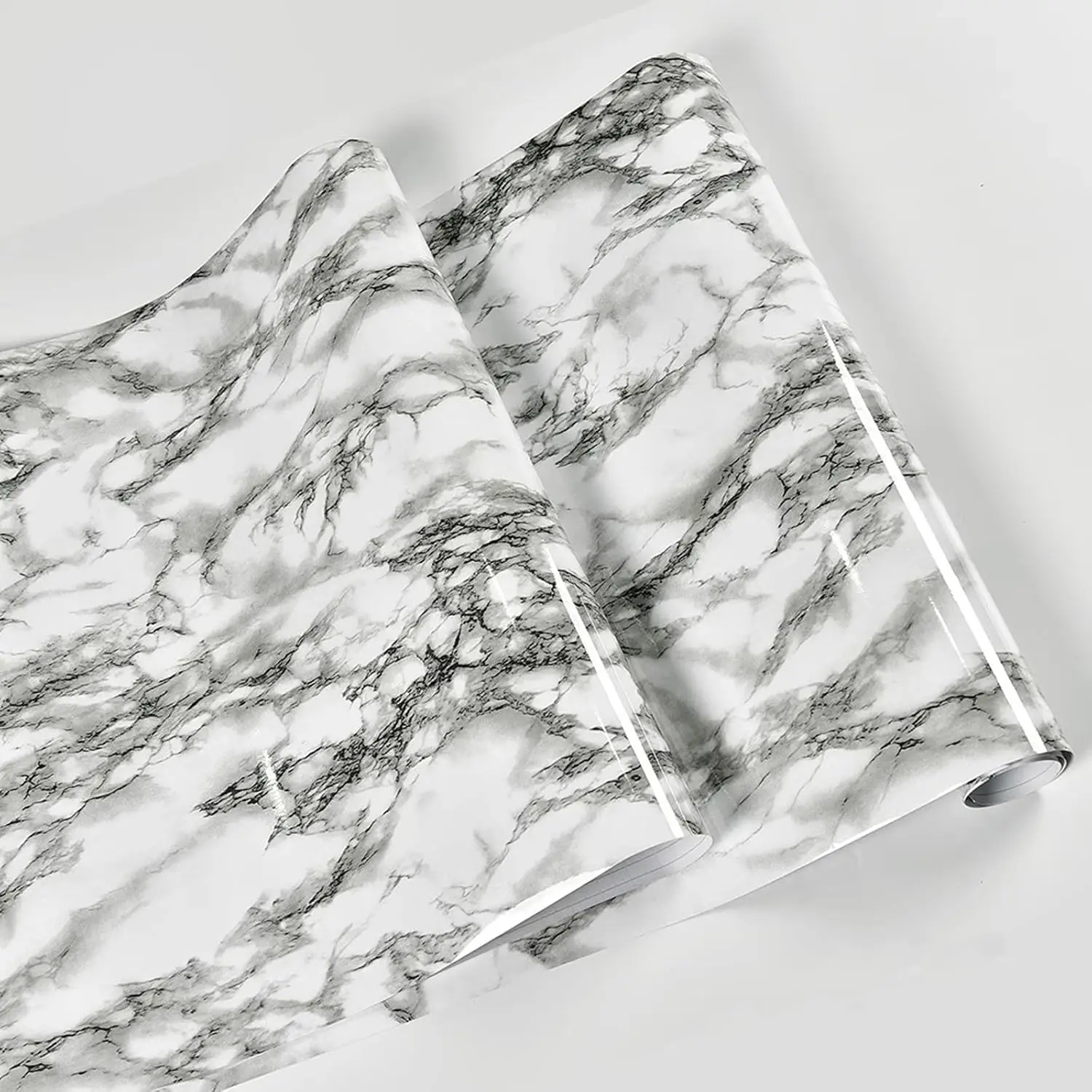 COWINLIFE DECO White and Black Easily Removable Marble Sticker Self-Adhesive Peel and Stick Backsplash Vinyl Kitchen Wallpaper
