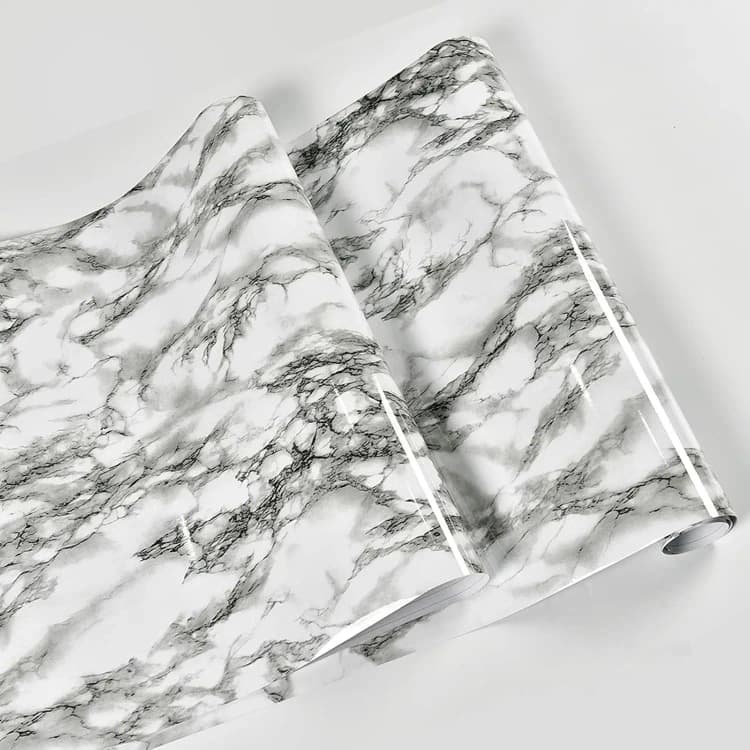 COWINLIFE DECO White and Black Easily Removable Marble Sticker Self-Adhesive Peel and Stick Backsplash Vinyl Kitchen Wallpaper detail 1