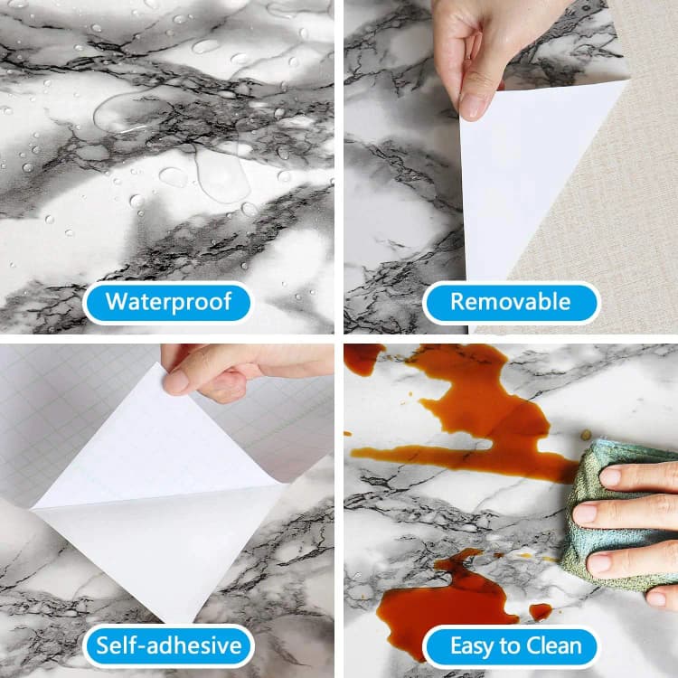 COWINLIFE DECO White and Black Easily Removable Marble Sticker Self-Adhesive Peel and Stick Backsplash Vinyl Kitchen Wallpaper detail 6
