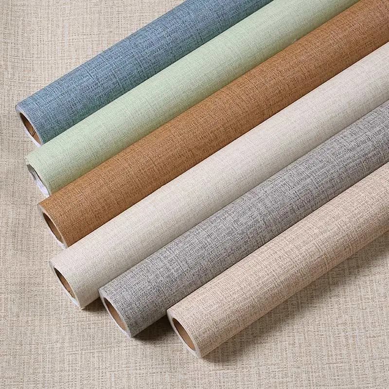 COWINLIFE DECO Plain Wallpaper Peel and Stick Embossed 3D Vinyl Self Adhesive Linen Textured Fabric Wallpaper Sticker for Wall Decor