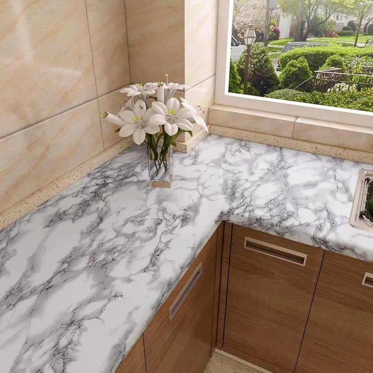 COWINLIFE DECO Waterproof Black and White Peel and Stick PVC Self Adhesive Wall Paper Vinyl Marble Sticker for Kitchen Countertop detail 2