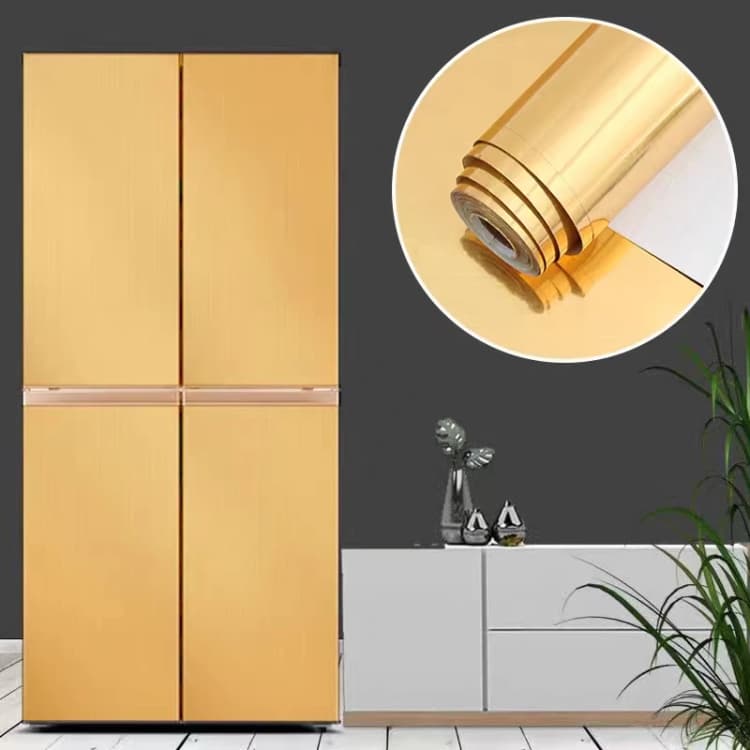 COWINLIFE DECO Gold Stainless Steel Metallic Wallpaper PVC Self Adhesive Removable Peel and Stick Refrigerator Kitchen Wall Paper detail 2