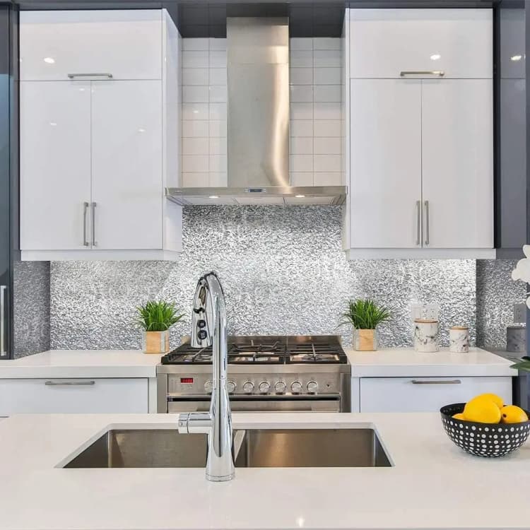 COWINLIFE DECO Silver Peel and Stick Wallpaper Aluminum Kitchen Foil Wall Sticker Self Adhesive Wall Paper Heat Resistant for Wall detail 4