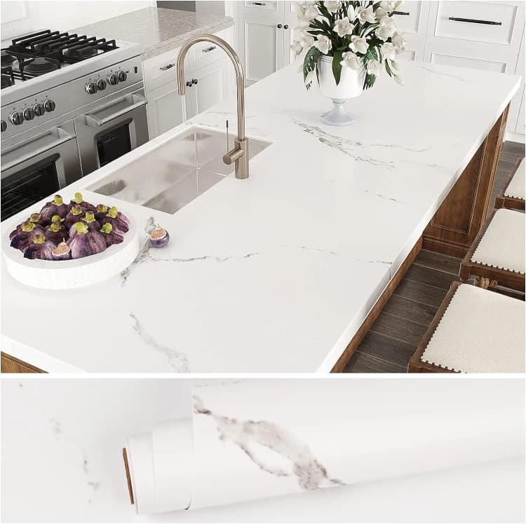 COWINLIFE DECO High Glossy Marble Kitchen Wall Paper Peel and Stick Self Adhesive 3D Marble Stickers for Wall Decor Bedroom detail 4