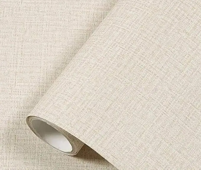 Textured Fabric Wallpaper Faux Grasscloth Beige Peel and Stick Self-Adhesive Linen Removable Wallpaper Cabinets Counter Top detail 1