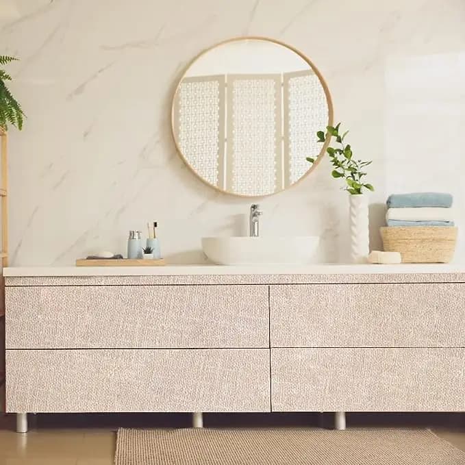 Textured Fabric Wallpaper Faux Grasscloth Beige Peel and Stick Self-Adhesive Linen Removable Wallpaper Cabinets Counter Top detail 2
