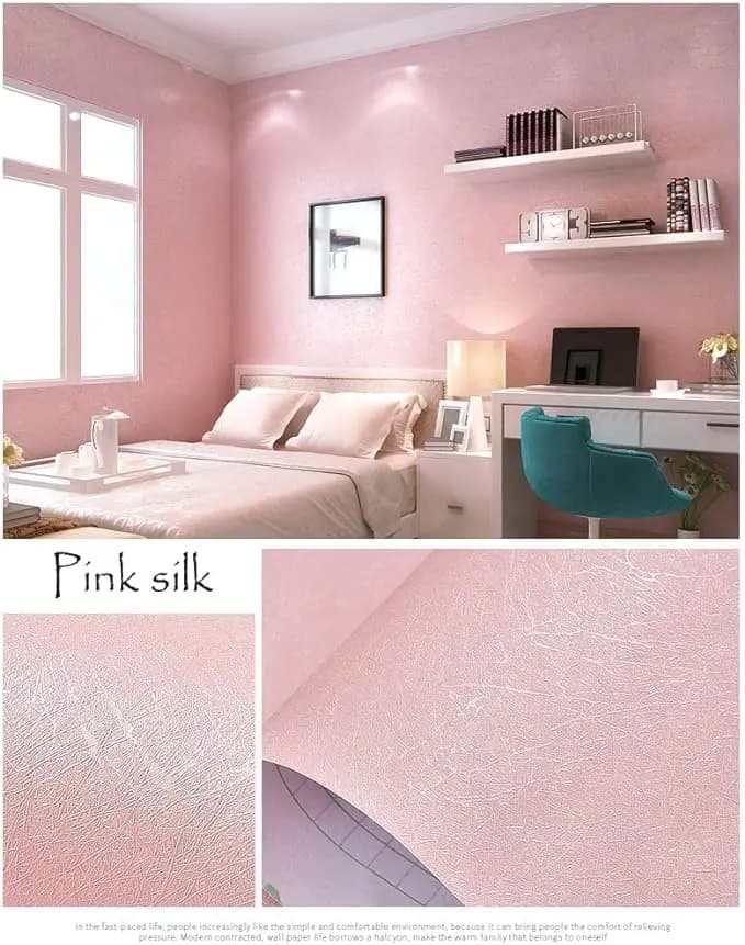 Cheap Silk Pink Peel and Stick Wallpaper Self Adhesive Removable Pink Wallpaper  for Cabinets Bedroom Drawer Liner Wall Sticker detail 2