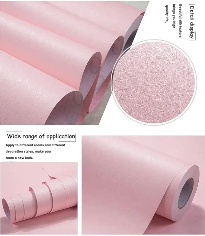 Cheap Silk Pink Peel and Stick Wallpaper Self Adhesive Removable Pink Wallpaper  for Cabinets Bedroom Drawer Liner Wall Sticker detail 3
