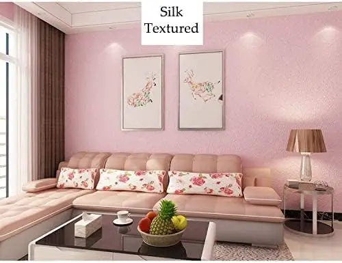 Cheap Silk Pink Peel and Stick Wallpaper Self Adhesive Removable Pink Wallpaper  for Cabinets Bedroom Drawer Liner Wall Sticker detail 5