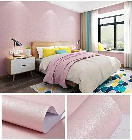 Cheap Silk Pink Peel and Stick Wallpaper Self Adhesive Removable Pink Wallpaper  for Cabinets Bedroom Drawer Liner Wall Sticker detail 6