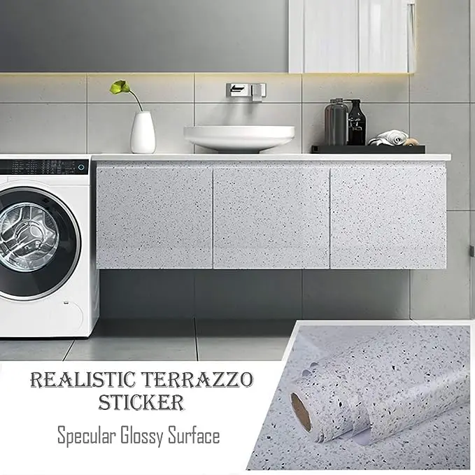 3d Cheap Glossy Marble Paper for Kitchen Peel and Stick Wallpaper Granite White Sticker Waterproof Self Adhesive Easy to  Clean detail 6