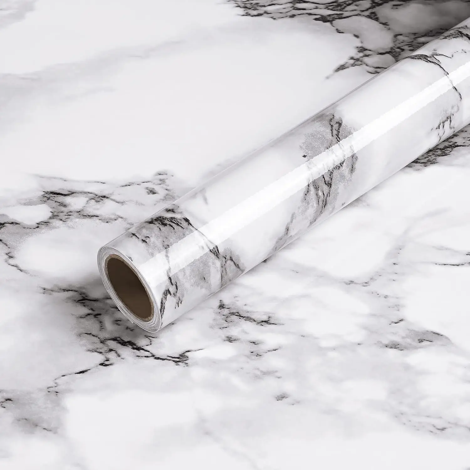COWINLIFE Black White Grey Wallpaper Peel and Stick Glossy Marble Self Adhesive Contact Paper for Countertop Kitchen Cabinets