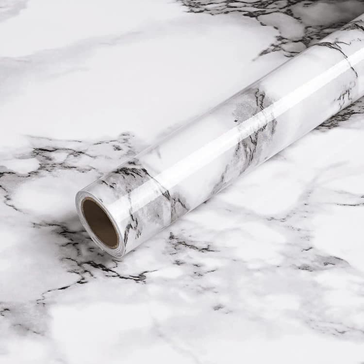 COWINLIFE Black White Grey Wallpaper Peel and Stick Glossy Marble Self Adhesive Contact Paper for Countertop Kitchen Cabinets detail 1