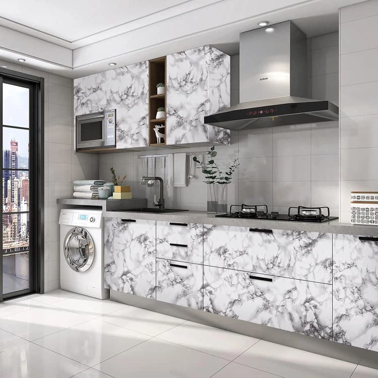 COWINLIFE Black White Grey Wallpaper Peel and Stick Glossy Marble Self Adhesive Contact Paper for Countertop Kitchen Cabinets detail 3