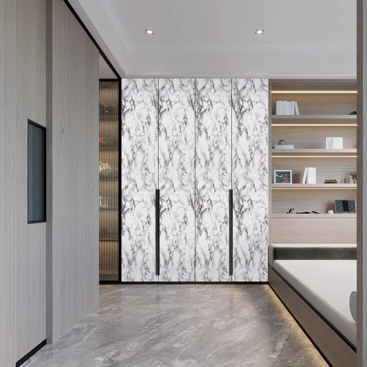 COWINLIFE Black White Grey Wallpaper Peel and Stick Glossy Marble Self Adhesive Contact Paper for Countertop Kitchen Cabinets detail 6