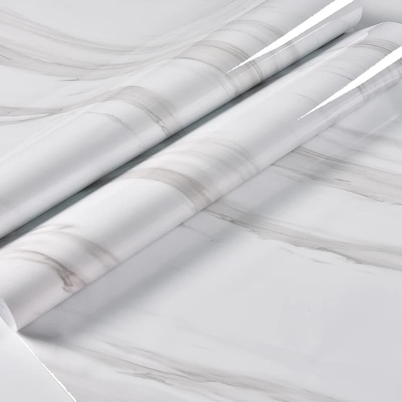 COWINLIFE High Glossy Marble Self Adhesive Contact Paper Peel and Stick Kitchen Bathroom Sticker White Marble Vinyl Wallpaper