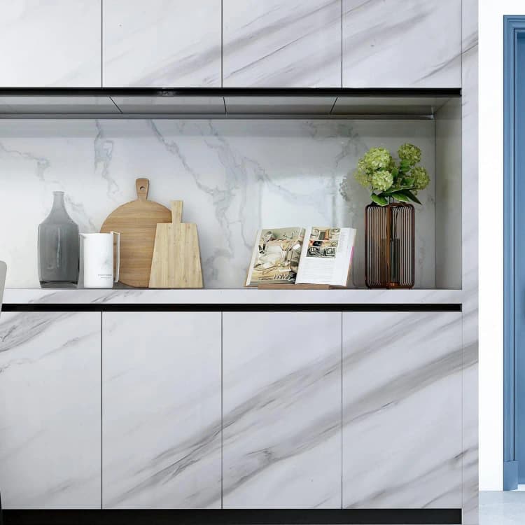COWINLIFE High Glossy Marble Self Adhesive Contact Paper Peel and Stick Kitchen Bathroom Sticker White Marble Vinyl Wallpaper detail 2