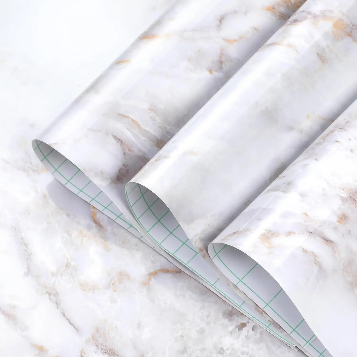COWINLIFE Modern Glossy White Marble Contact Paper Peel and Stick Waterproof Self Adhesive Wall Paper Roll for Kitchen Cabinets