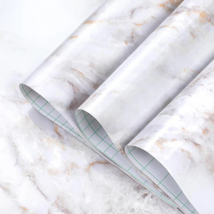 COWINLIFE Modern Glossy White Marble Contact Paper Peel and Stick Waterproof Self Adhesive Wall Paper Roll for Kitchen Cabinets detail 1