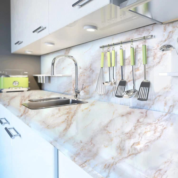 COWINLIFE Modern Glossy White Marble Contact Paper Peel and Stick Waterproof Self Adhesive Wall Paper Roll for Kitchen Cabinets detail 2