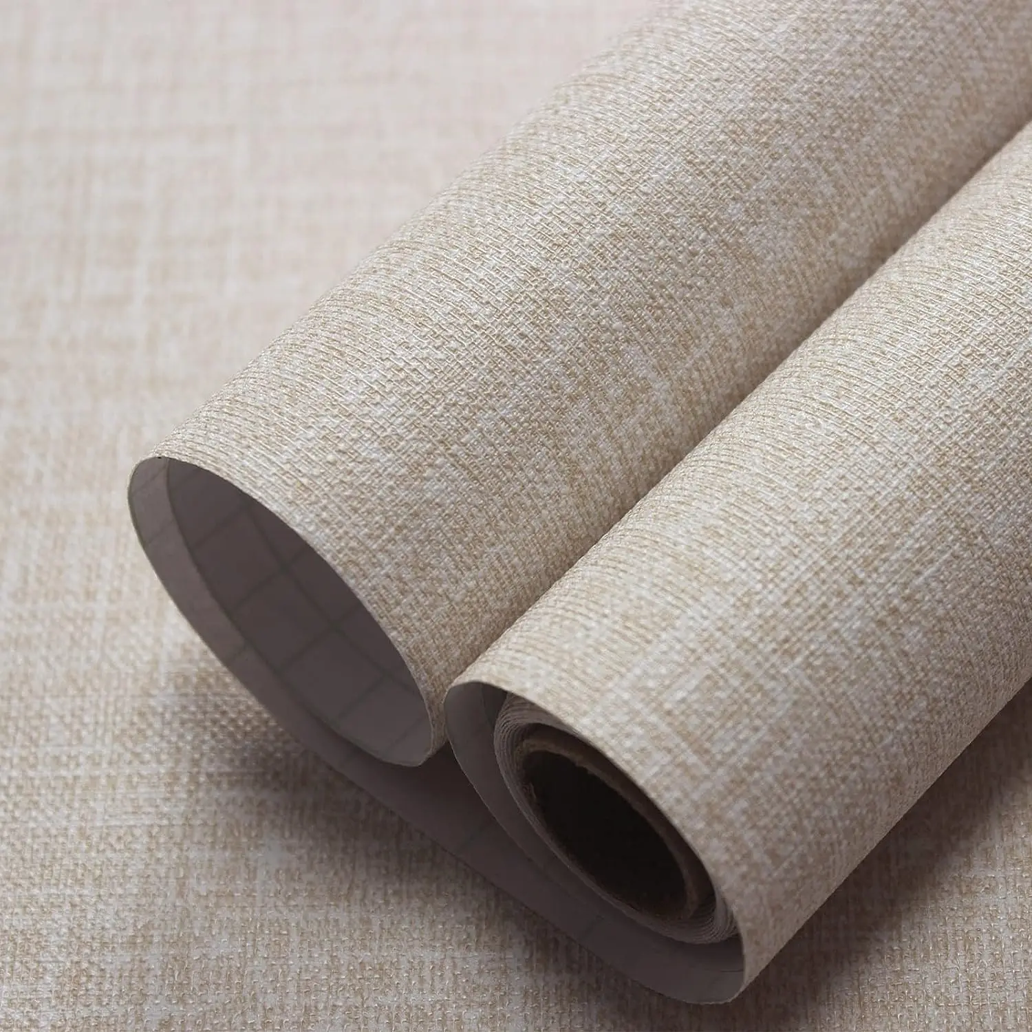 COWINLIFE Beige Faux Linen Contact Paper Textured Wall Paper Self Adhesive Waterproof Vinyl Fabric Wallpaper for Wall Decor