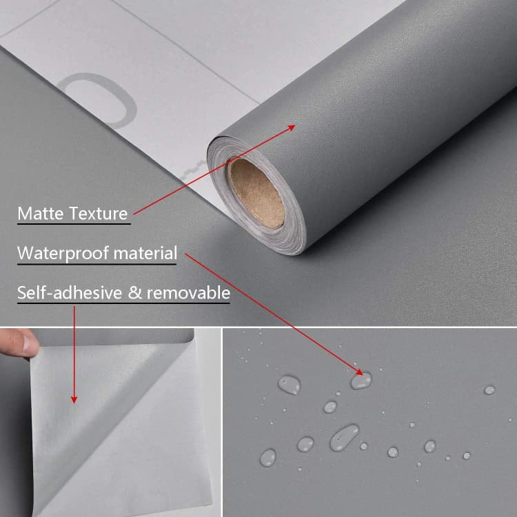 COWINLIFE Thicken Solid Matte Grey Wall Paper Self Adhesive Peel and Stick Textured Vinyl Film Removable for Wall Decor detail 2