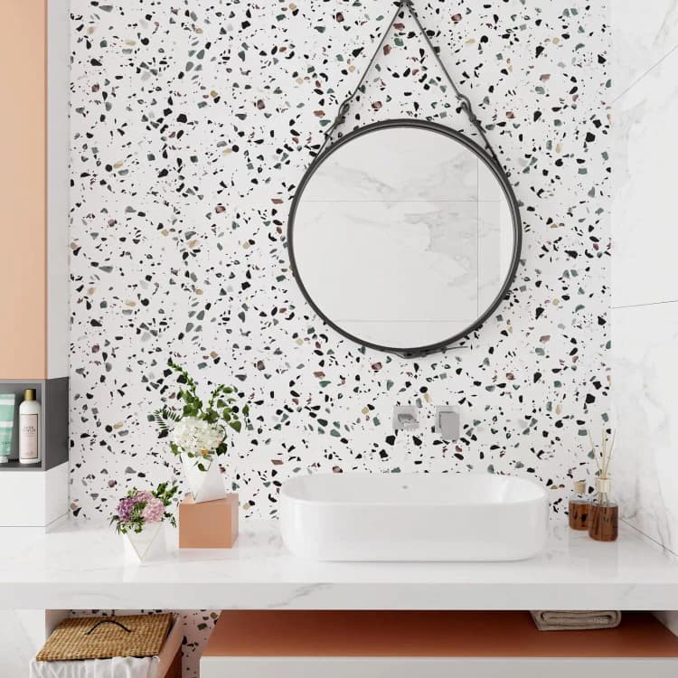 COWINLIFE High Glossy Marble Kitchen Wall Paper Waterproof Vinyl White Terrazzo Self Adhesive Marble Wallpaper for Bathroom detail 4