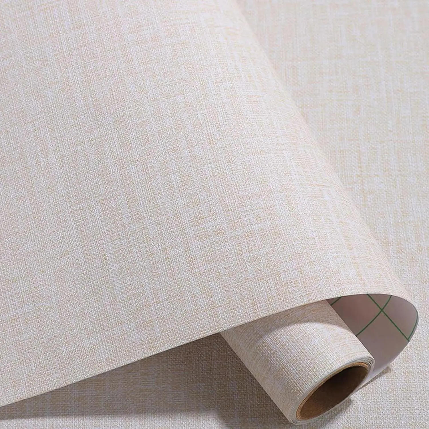 COWINLIFE Beige Peel and Stick Wall Paper Self Adhesive Textured Fabric Wallpaper Linen Vinyl Roll for Cabinet Sticker