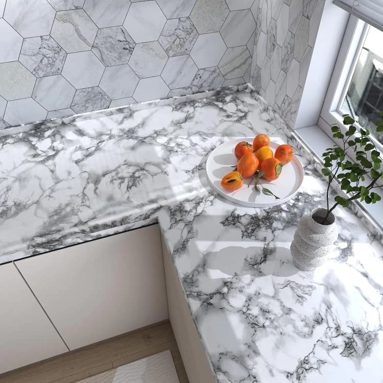 COWINLIFE Black and White Peel and Stick Waterproof Self Adhesive Wall Paper Vinyl Marble Wallpaper for Bathroom Countertops detail 5