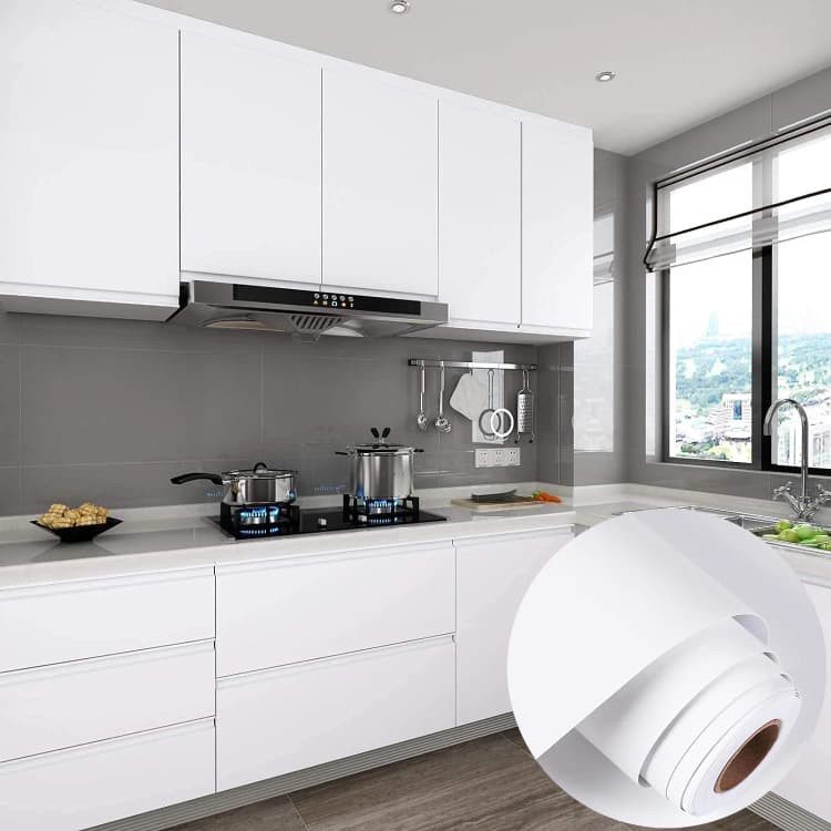COWINLIFE White Matte Peel and Stick Self Adhesive Wall Paper Solid Vinyl Film Decorative Wallpapers for Kitchen Cabinet detail 1