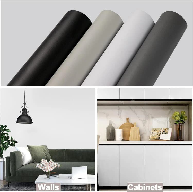 COWINLIFE White Matte Peel and Stick Self Adhesive Wall Paper Solid Vinyl Film Decorative Wallpapers for Kitchen Cabinet detail 3