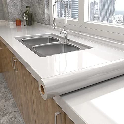 Glossy Pvc Glitter Removable Self Adhesive Bathroom Wallpaper Peel and Stick Waterproof Wallpaper for Kitchen White Color detail 3