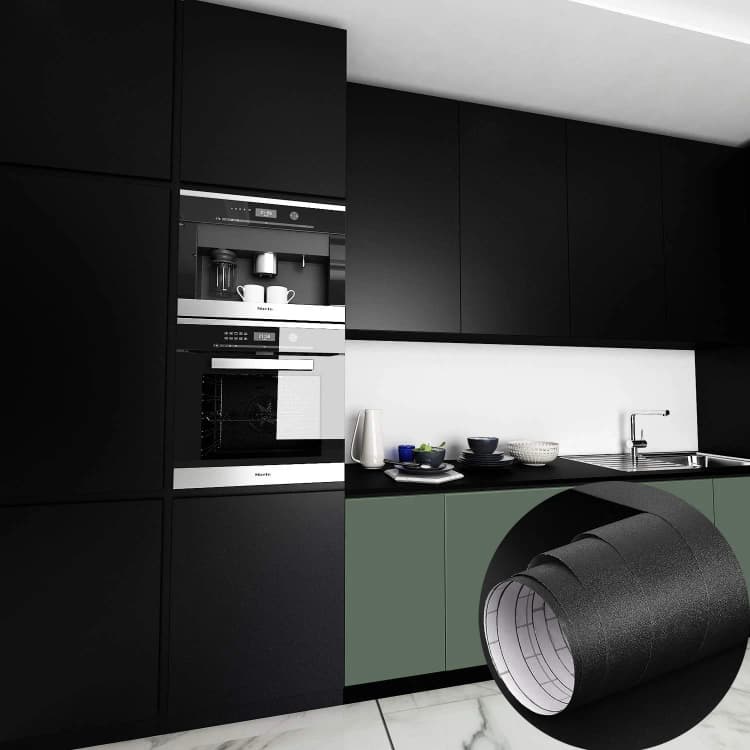 COWINLIFE Matte Black Contact Paper Peel and Stick Vinyl Wrap Self Adhesive Solid Wall Wallpaper for Kitchen Cabinets detail 1