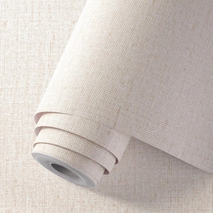 COWINLIFE Beige Peel and Stick Self Adhesive Wallpaper Textured Fabric Linen Wall Paper Vinyl Roll for Cabinet Sticker detail 3