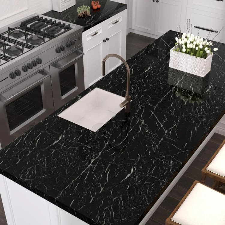 COWINLIFE Hot Selling Wall Decor 3D Black Modern Waterproof PVC Self Adhesive Marble Wallpaper Sticker for Bathroom detail 3