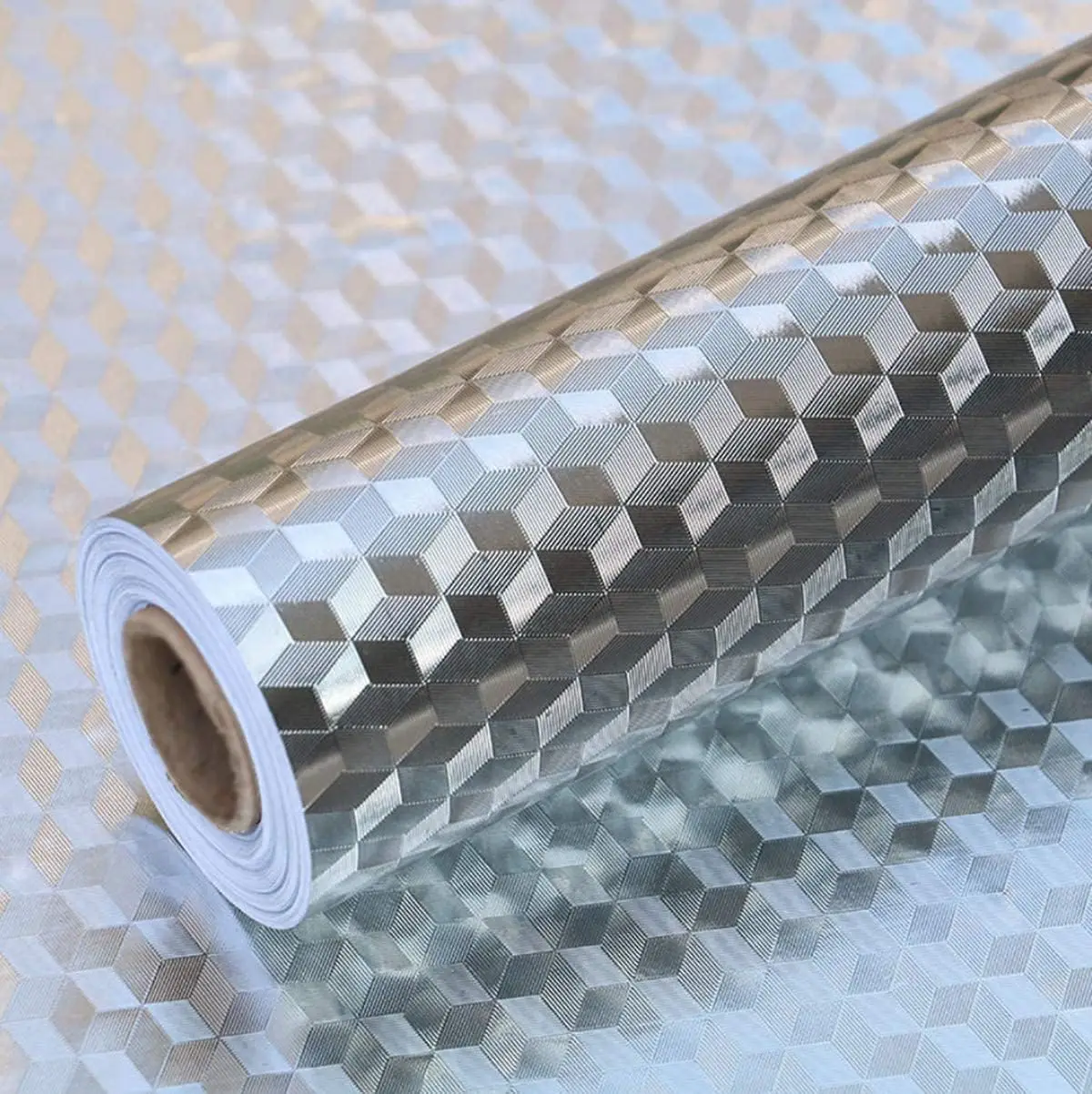 COWINLIFE Silver Diamond Self Adhesive Wallpaper Rolls Peel and Stick Vinyl Wall Paper Aluminum Foil Stickers for Kitchen