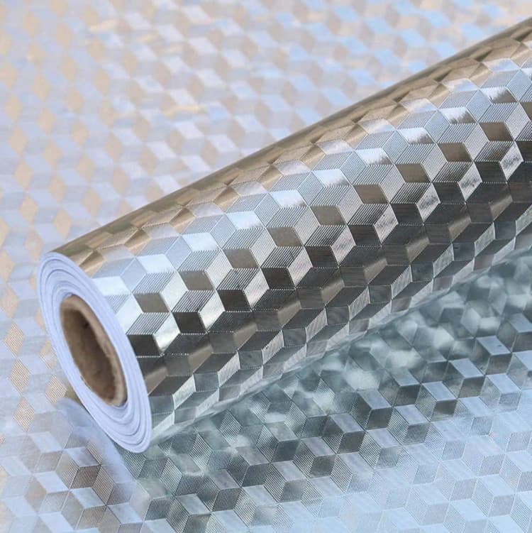 COWINLIFE Silver Diamond Self Adhesive Wallpaper Rolls Peel and Stick Vinyl Wall Paper Aluminum Foil Stickers for Kitchen detail 1
