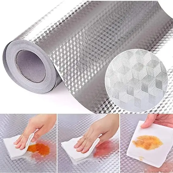 COWINLIFE Silver Diamond Self Adhesive Wallpaper Rolls Peel and Stick Vinyl Wall Paper Aluminum Foil Stickers for Kitchen detail 6