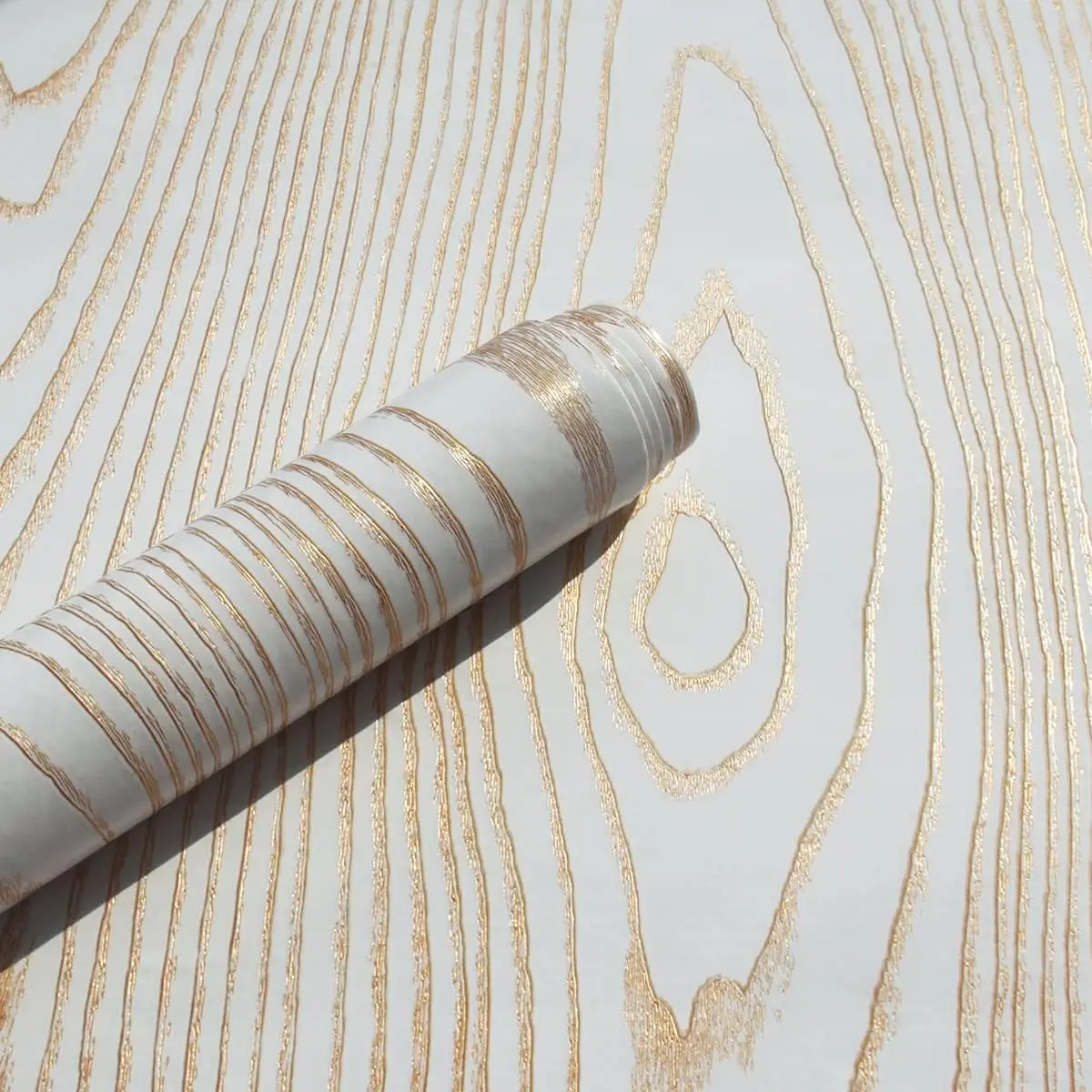 COWINLIFE Gold and White Peel and Stick Wallpaper Self Adhesive Wallpapers Stickers Wood Grain Wallpaper for Furniture