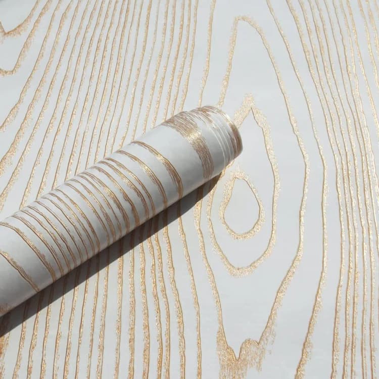 COWINLIFE Gold and White Peel and Stick Wallpaper Self Adhesive Wallpapers Stickers Wood Grain Wallpaper for Furniture detail 1