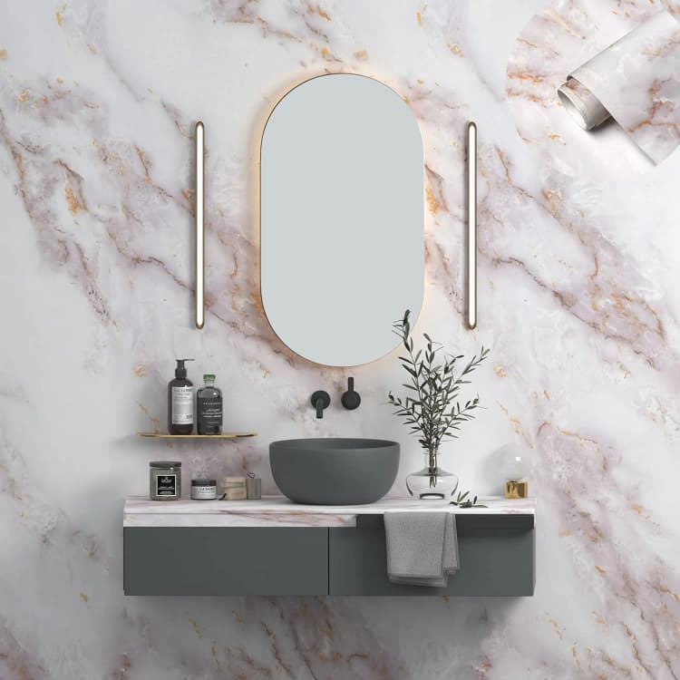 COWINLIFE Vinyl White Gold Peel and Stick Wallpaper Self Adhesive Waterproof Marble Wallpapers Stickers for Bathroom detail 2