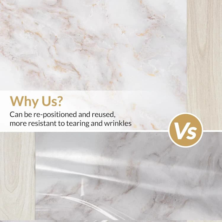 COWINLIFE Vinyl White Gold Peel and Stick Wallpaper Self Adhesive Waterproof Marble Wallpapers Stickers for Bathroom detail 4