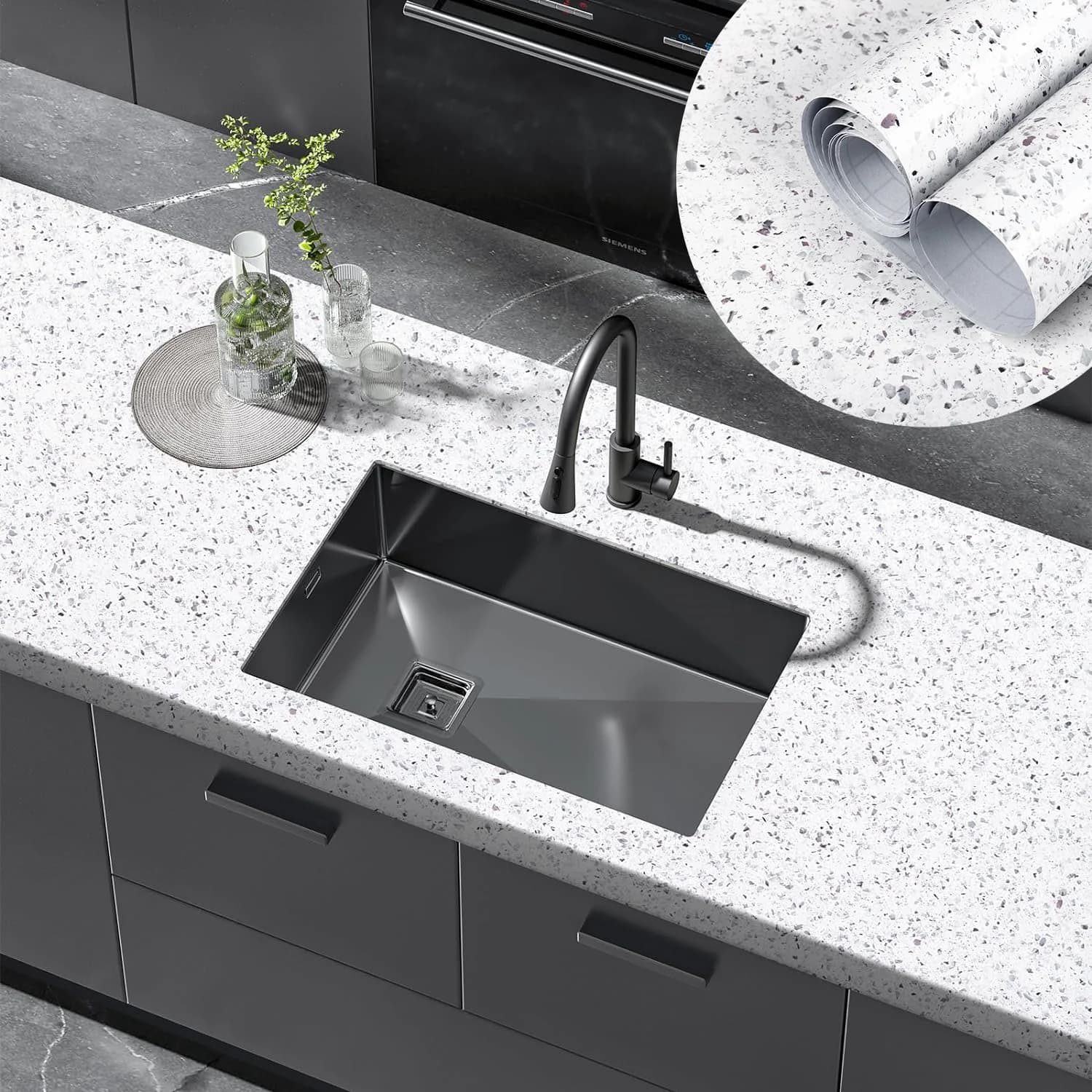 COWINLIFE Vinyl Glossy Peel and Stick Wall Papers Granite Waterproof Pvc Self Adhesive Marble Wallpaper Sticker for Kitchen
