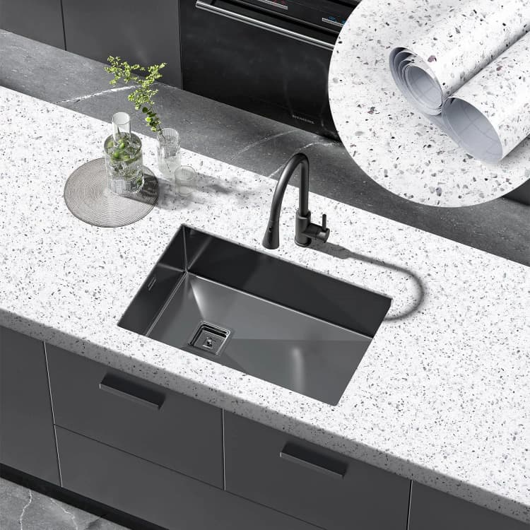 COWINLIFE Vinyl Glossy Peel and Stick Wall Papers Granite Waterproof Pvc Self Adhesive Marble Wallpaper Sticker for Kitchen detail 1