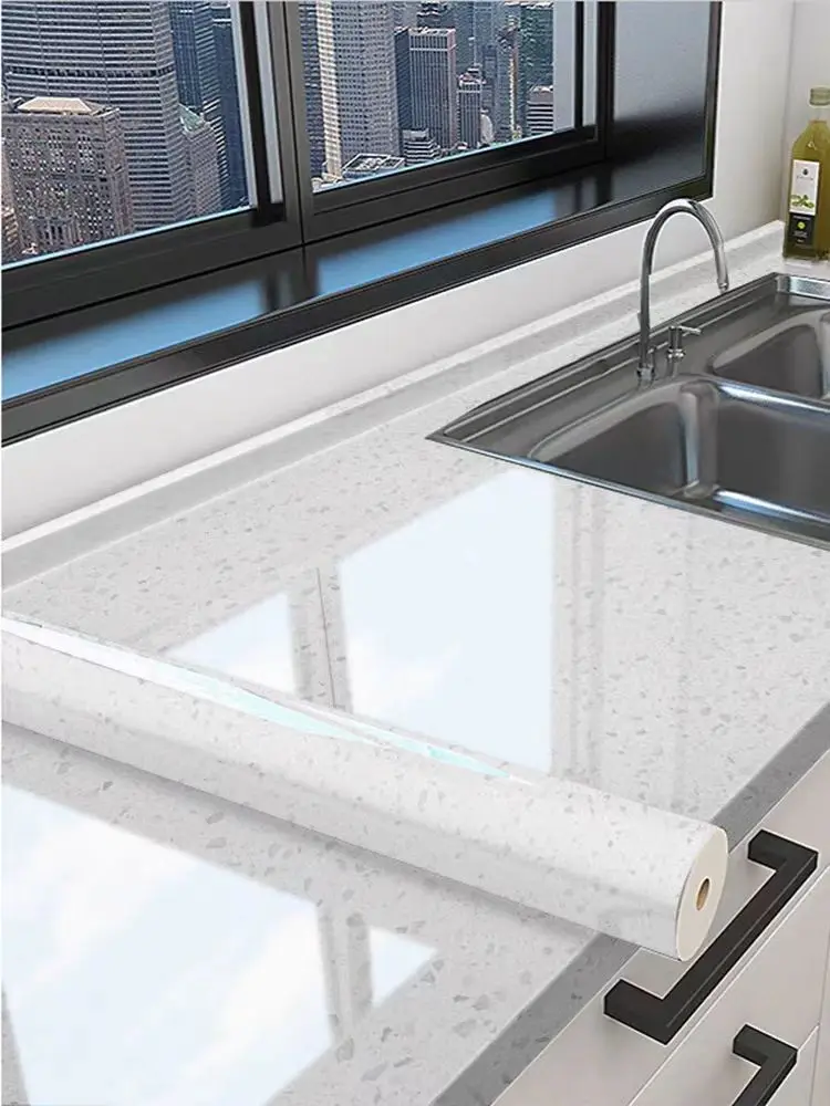 White Granite Waterproof Marble Sticker Wallpaper Self Adhesive Marble Vinyl Wallpaper Stick and Peel for Kitchen detail 2