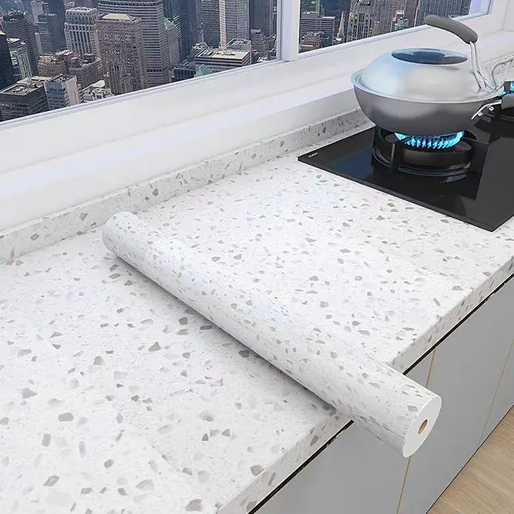 White Granite Waterproof Marble Sticker Wallpaper Self Adhesive Marble Vinyl Wallpaper Stick and Peel for Kitchen detail 6